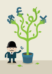 Banker with money tree vector illustration