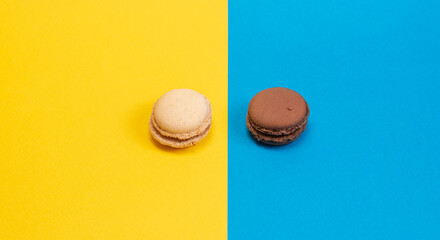 macarons on blue and yellow background