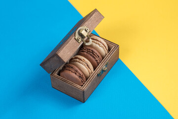 chocolate macarons in box