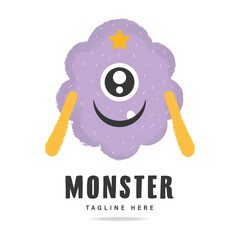 Cartoon cute Monster logo kids Halloween.Design template vector illustration with funny cartoon monster isolated.Sign funny horror.Icon for print,party decoration,t-shirt,illustration,emblem,sticker