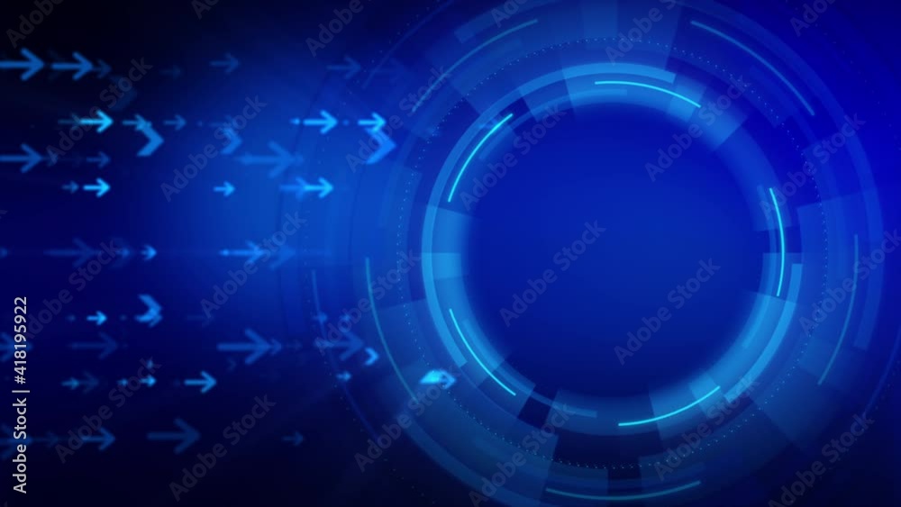 Poster circle hud head-up display interface moving arrow for data networking, technology cyber and futurist