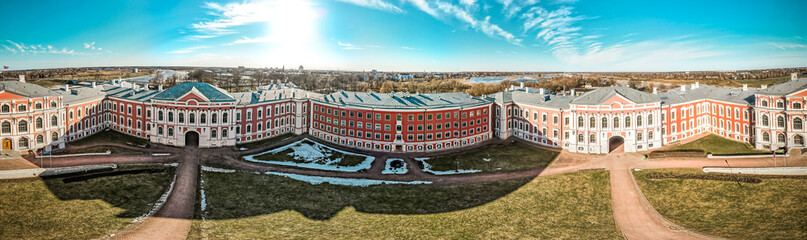 Panorama view of Jelgava Palace, largest Baroque-style palace in the Baltic states, was built in the 18th century by Rastrelli. Jelgava, Latvia. Latvia University of Agriculture.