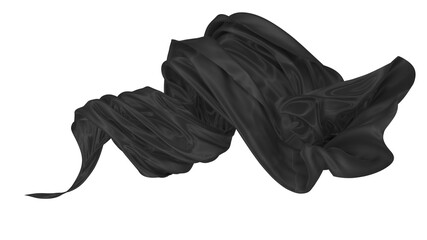 Beautiful flowing fabric of black wavy silk or satin. 3d rendering image.