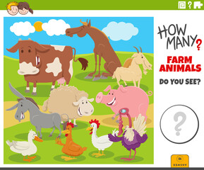 Fototapeta na wymiar how many farm animals educational cartoon game for children