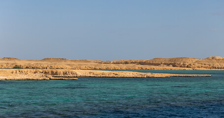 The Red Sea coast. Ras Mohammed National Park. Rocks and mountains of the Sinai Peninsula-Seascape.
