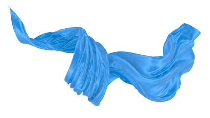 Beautiful flowing fabric of blue wavy silk or satin. 3d rendering image.