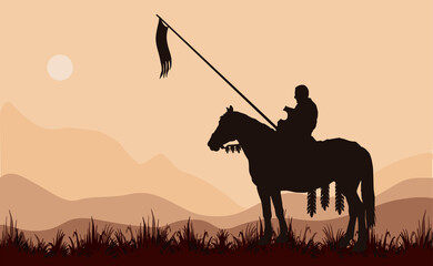 black silhouette of a medieval knight on a horse, against the sky
