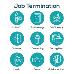 Job Loss, Downsizing, Getting Fired, and Unemployment due to Covid 19 or Coronavirus Icon Set