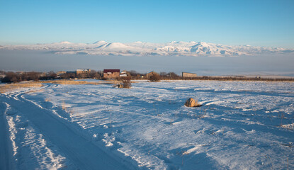 snowy landscape with mountain