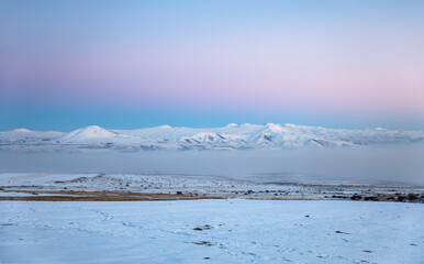 snowy landscape with mountain