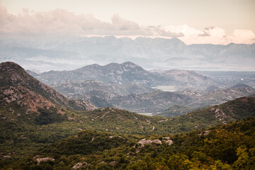 Incredible Montenegro sunset overlooking mountains and lake