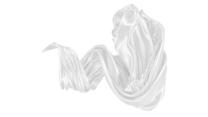 Beautiful flowing fabric of white wavy silk or satin. 3d rendering image.