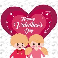 Happy valentines day card. Cartoon of a couple in love - Vector