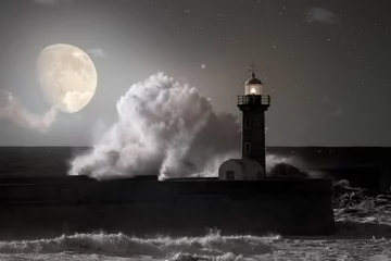 Rolgordijnen Old lighthouse in a stormy night © Zacarias da Mata