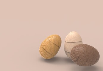 Easter day design. Realistic wood  decorative festive object. Holiday banner, web poster, flyer, stylish brochure, greeting card, cover. Spring Easter background, 3D ilustration