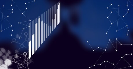 Financial data processing statistics recording over blue background