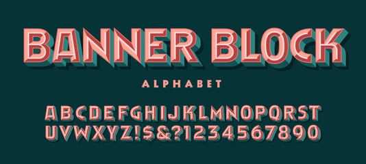 Banner block is a 3d beveled display alphabet with multicolored facets. - obrazy, fototapety, plakaty