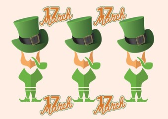 17th march text with three men in green hats smoking pipes on pink background