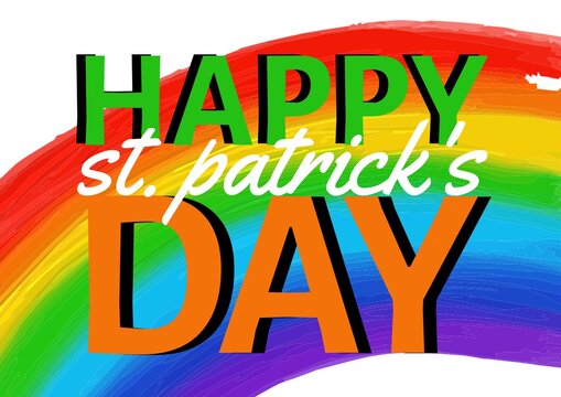 Happy saint patrick's day over rainbow on white background