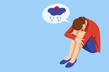 Isometric Depressed women. Psychology, health, care, depression, frustration, medicine concept. Psyhology mental problems, depression panic attacks, paranoia anger control