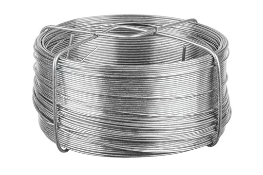 Galvanized wire coil in holder isolated on white background
