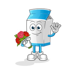 milk with bouquet mascot. cartoon vector