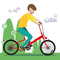 Boy riding a bike in the park - Vector