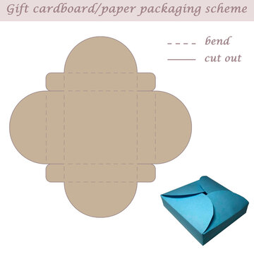 Printable multifaceted paper or cardboard festive packaging and wrapping scheme box for gifts, presents, sweets, laser cut