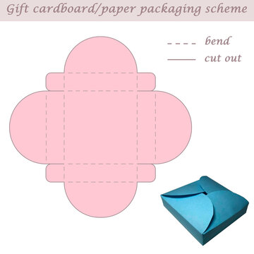 Printable multifaceted paper or cardboard festive packaging and wrapping scheme box for gifts, presents, sweets, laser cut