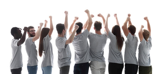 Obraz premium rear view. a group of young people showing their success