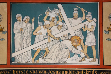Afferden, Netherlands, May 20, 2021: Religious mural in the church of the village