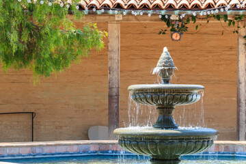 USA, California, Santa Barbara. Courtyard of the Santa Barbara History Museum fountain.