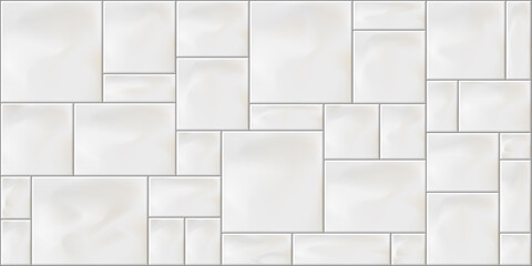 Mosaic of square white and grey colored ceramic tiles. Seamless pattern, mosaic square white and gray tiles.Vector illustration.