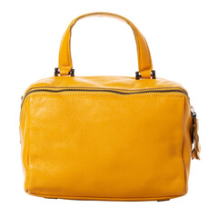 Yellow leather women's bag made of genuine grained leather. Bag with one handle.