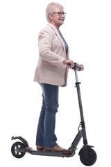 side view. modern elderly woman with electric scooter