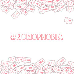 Social media icons. Nomophobia concept. Falling counter comment friend notification. Posh borders el