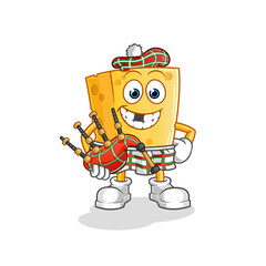 cheese scottish with bagpipes vector. cartoon character