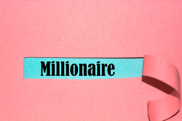 Millionaire with white paper tears on pink texture