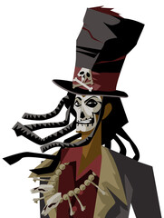 voodoo man with hat and skull staff
