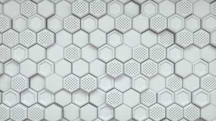 Abstract white hexagonal background. Embossed Hexagon, honeycomb white Background, light and shadow. Modern background. 3d render