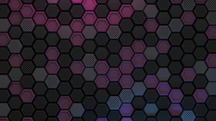 Abstract black hexagonal background. Embossed Hexagon, honeycomb black Background ,light and shadow. Modern background. 3d render