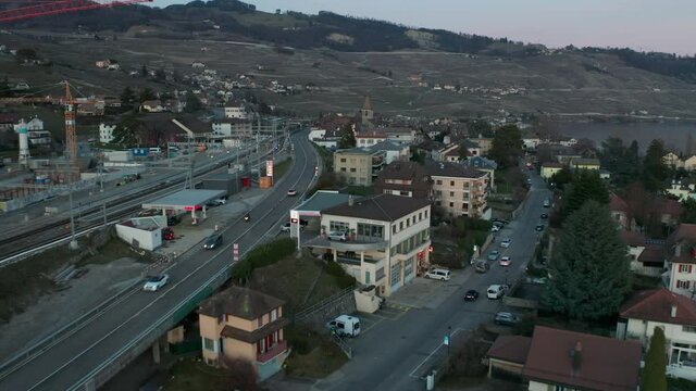 Flying over beautiful Swiss town