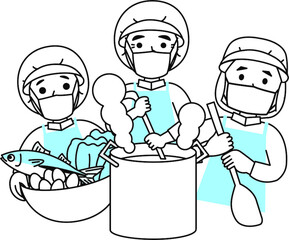 マスクをしたキッチンスタッフ