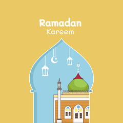 Ramadan mubarak card design with a mosqu