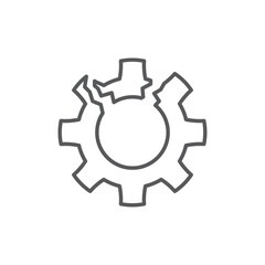  broken cog icon, color, line, outline vector sign, linear style pictogram isolated on white. Symbol, logo illustration