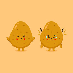 Cute Potato Characters Smiling and Sad