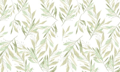 Naklejka na ściany i meble Nature flowers and leaves watercolor seamless pattern. Background flowers