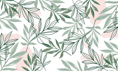 Naklejka na ściany i meble Nature flowers and leaves watercolor seamless pattern. Background flowers