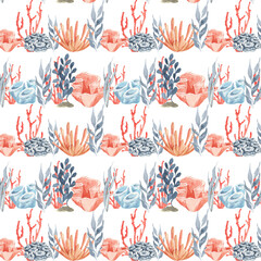 seamless pattern with corals and algae