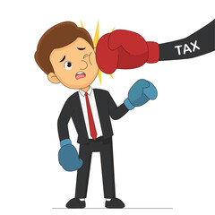 businessman wearing boxing punch by tax hand